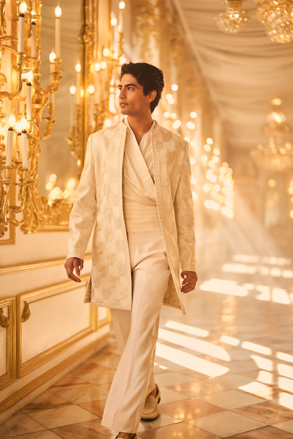Ivory Open Sherwani Set