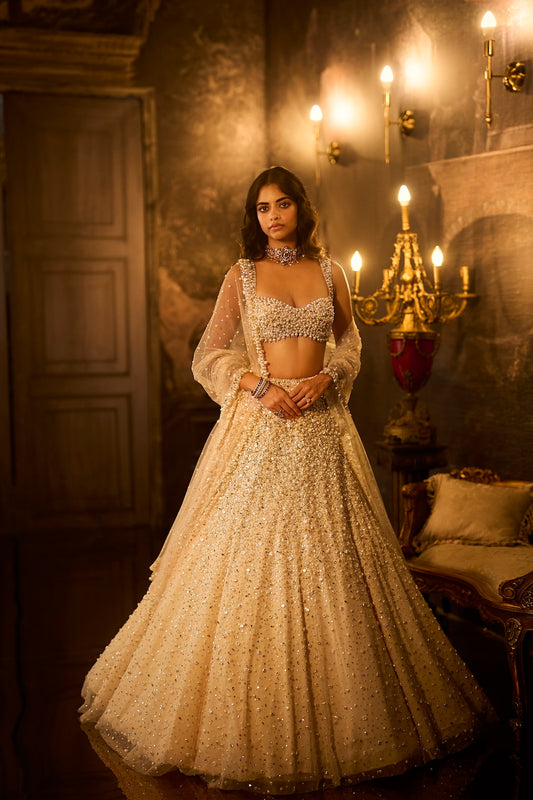 Butter Cream Pearl Lehenga Set