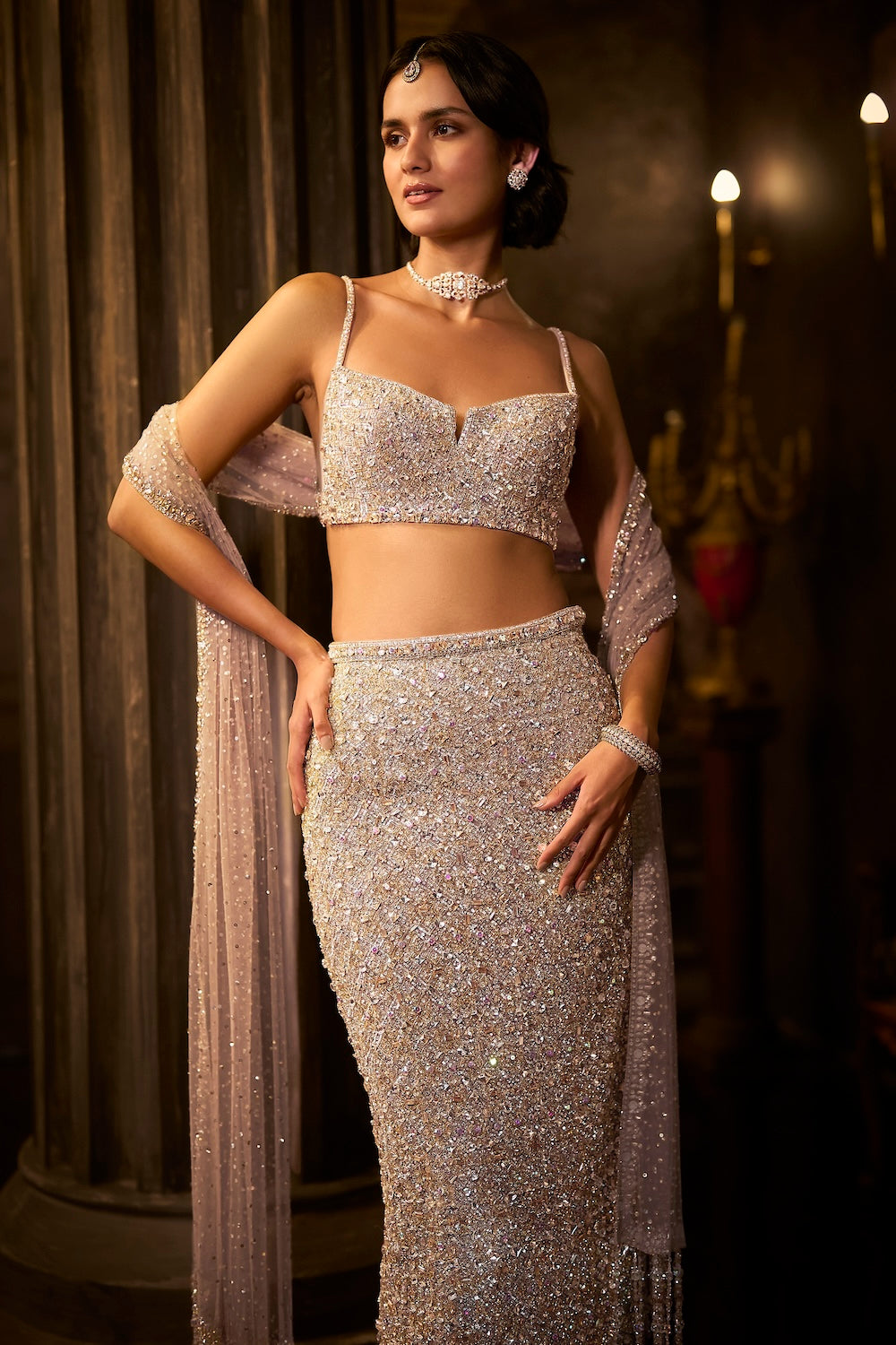 Silver Gold Crystal Skirt Set