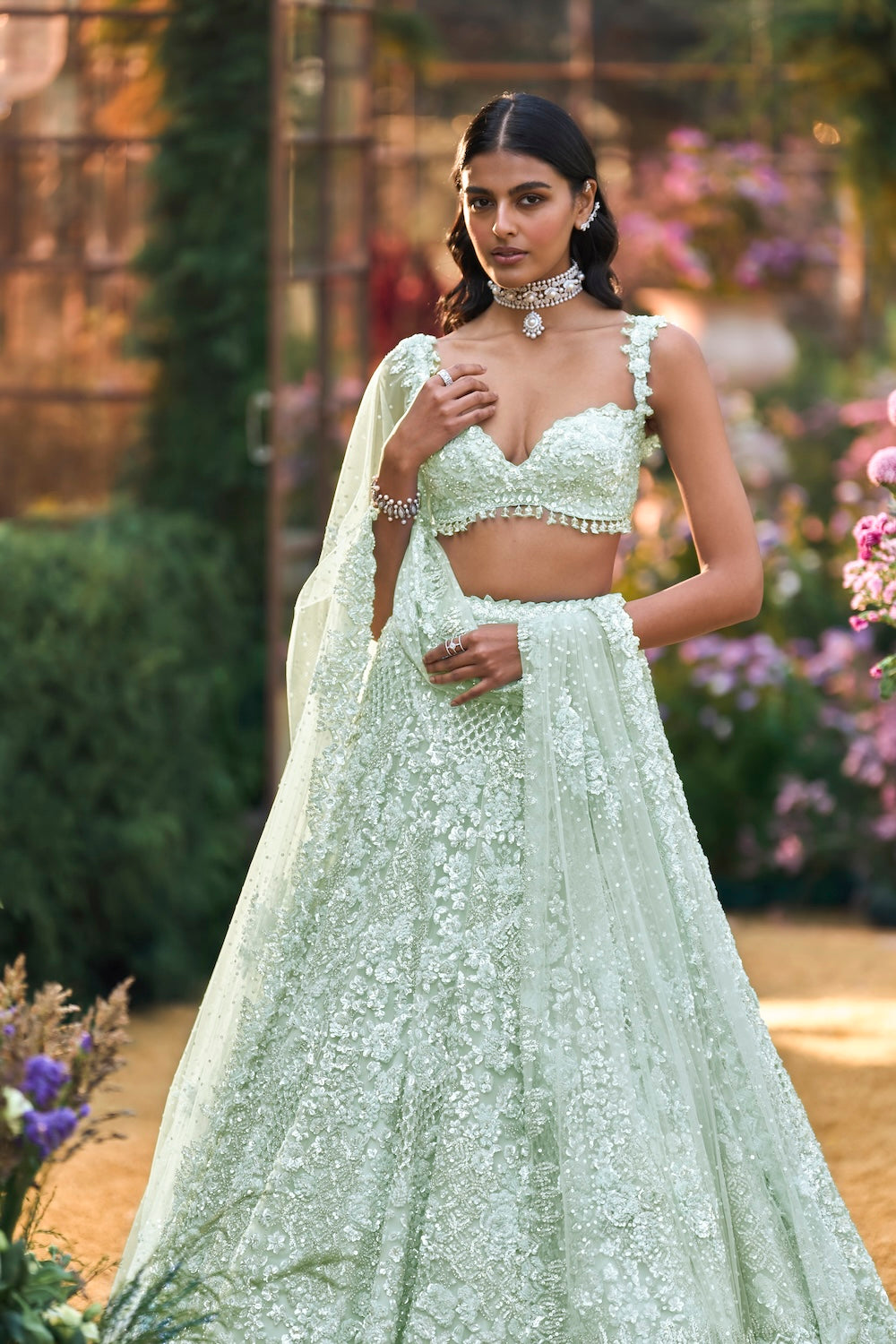 Soft Aqua Sequin Lehenga Set
