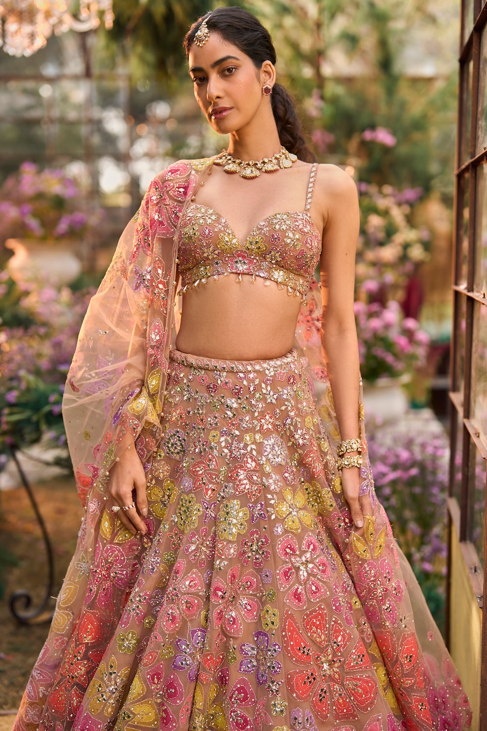 Coffee Floral Lehenga Set