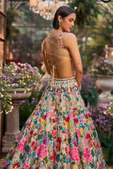 Multi-Coloured Floral Lehenga Set