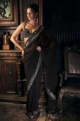 Black Crystal Georgette Saree