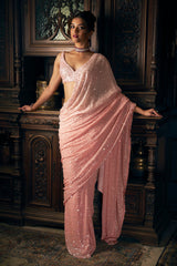 Pink Sequin Georgette Saree