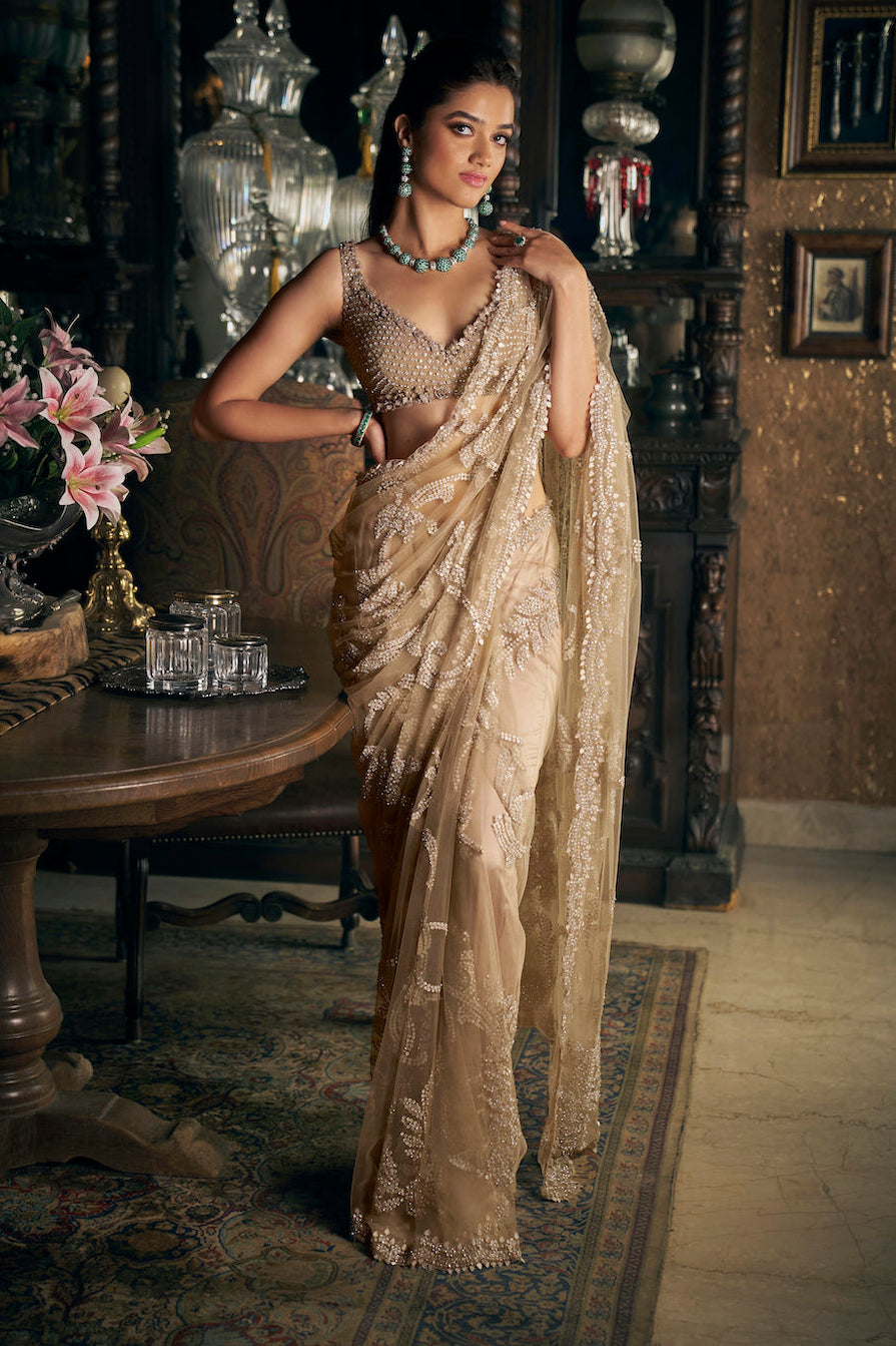 Slate Sequin Saree