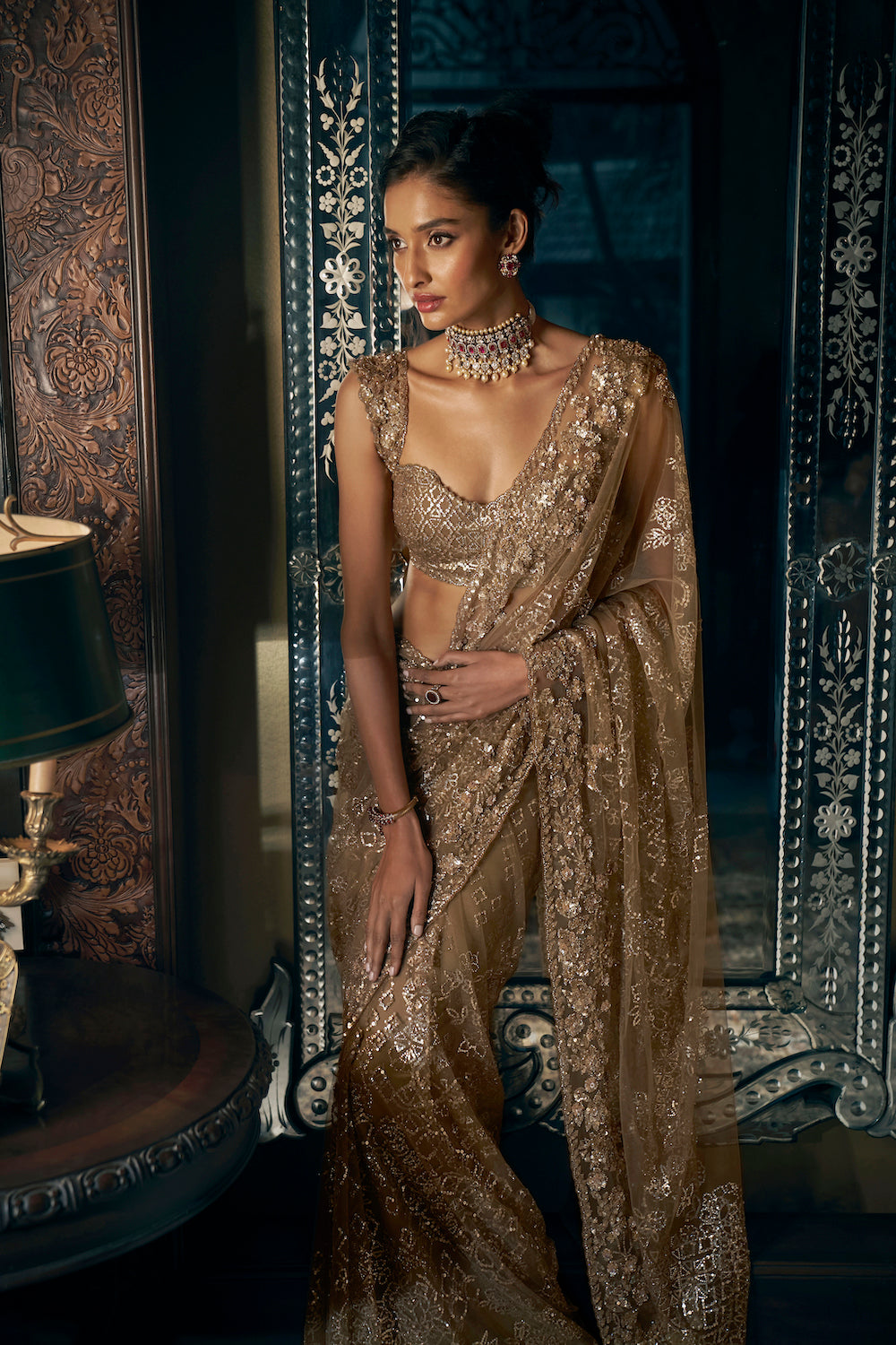 Antique Gold Sequin Saree