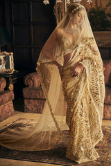 Cream Gold Mirror Work Saree