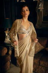 Silver Mirror Work Draped & Jacket Saree