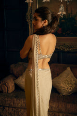 Silver Mirror Work Draped Saree