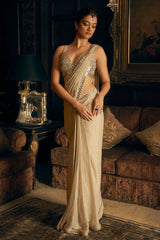 Silver Mirror Work Draped Saree