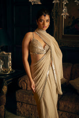 Silver Mirror Work Draped Saree