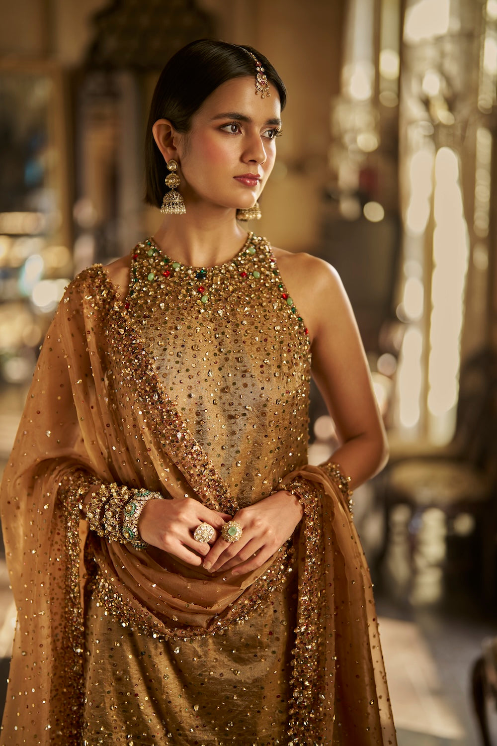 Gold Jewelled Sharara Set