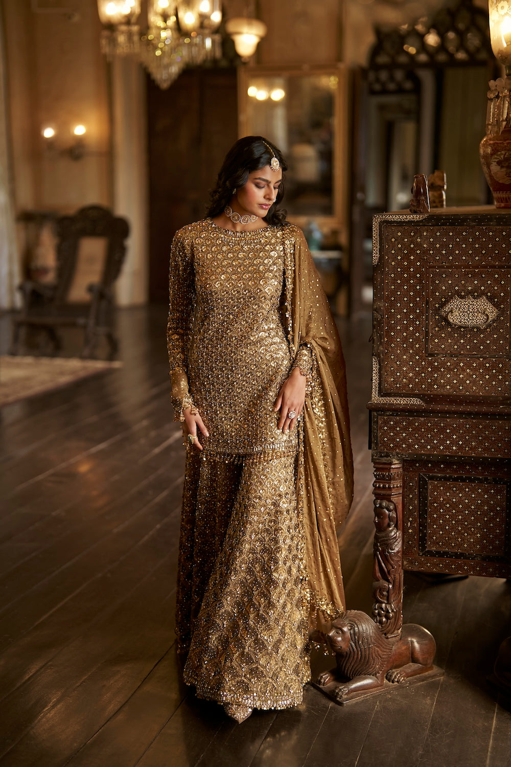Antique Gold Sequin Sharara Set