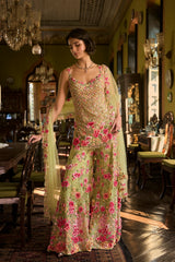 Leaf Green Three-Dimensional Sharara Set
