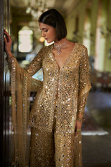 Gold Mirror Work Sharara Set