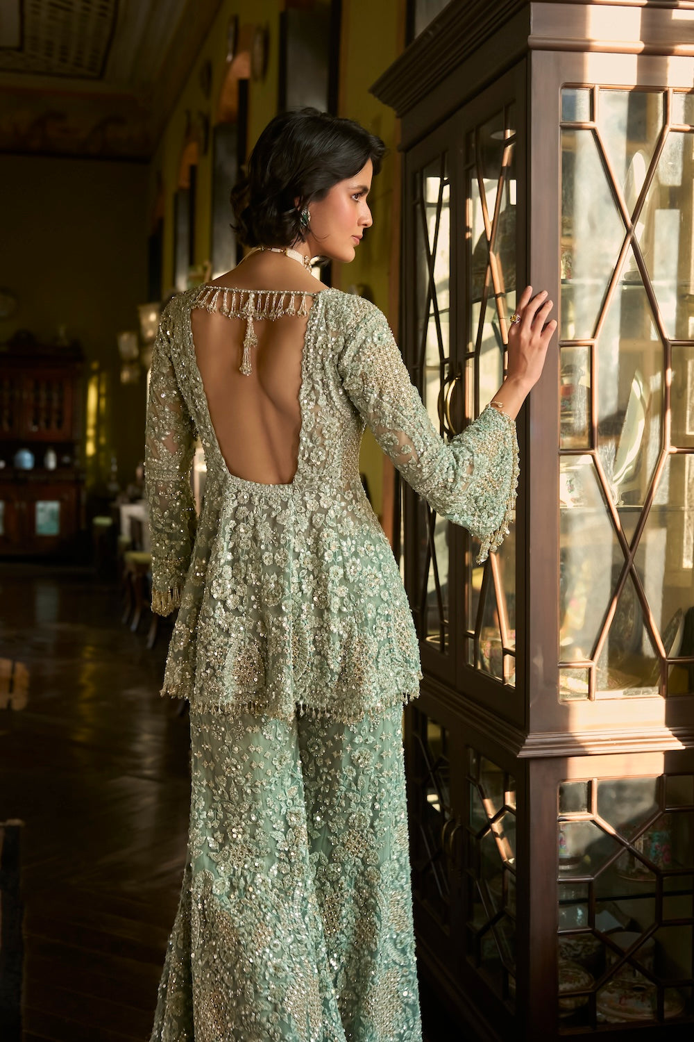 Sage Green Sequin Sharara Set