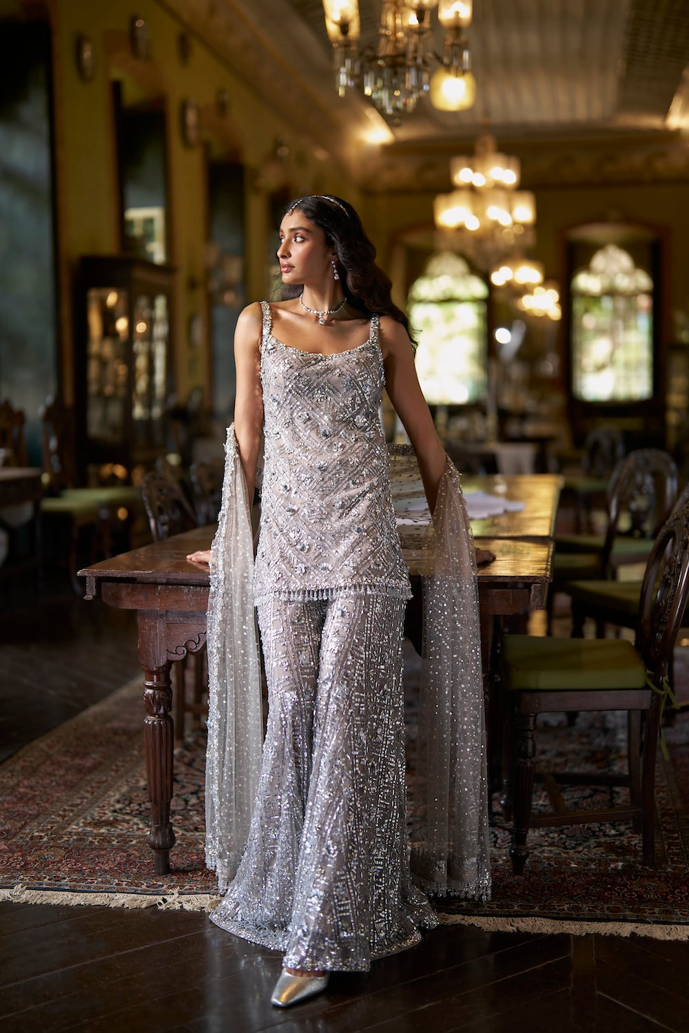 Silver Sequin Sharara Set