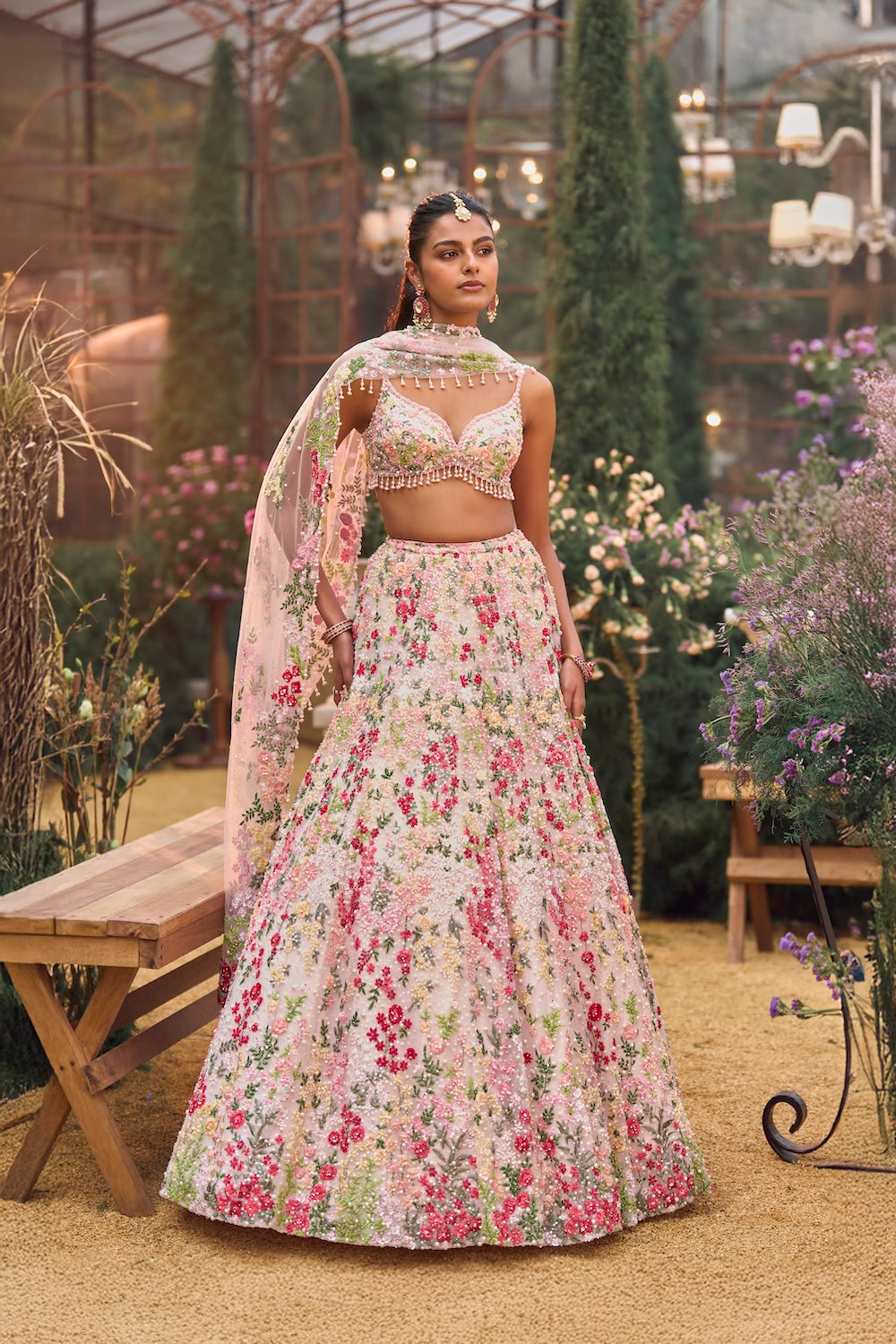 Powder Peach Multi-Coloured Lehenga Set