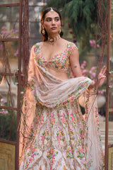 Cream Multi-Coloured Floral Lehenga Set