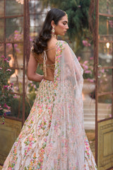 Cream Multi-Coloured Floral Lehenga Set