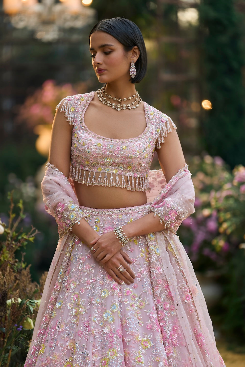 Powder Pink Sequin Lehenga Set