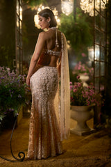 Powder Peach Slit Skirt Set