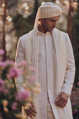 Ivory Geometric Sherwani Set