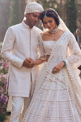 Ivory Geometric Sherwani Set