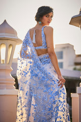 Powder Blue Three-Dimensional Floral Saree