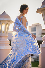 Powder Blue Three-Dimensional Floral Saree
