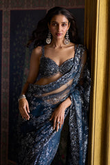 Teal Blue Sequin Saree