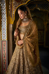 Shobhita Dhulipala in Antique Gold Scalloped Lehenga Set