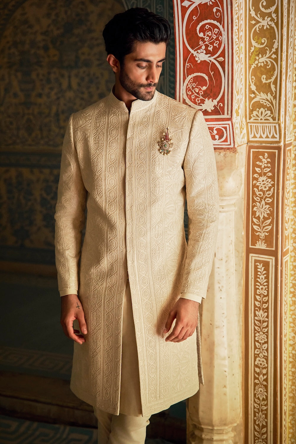 Nude Sherwani Set