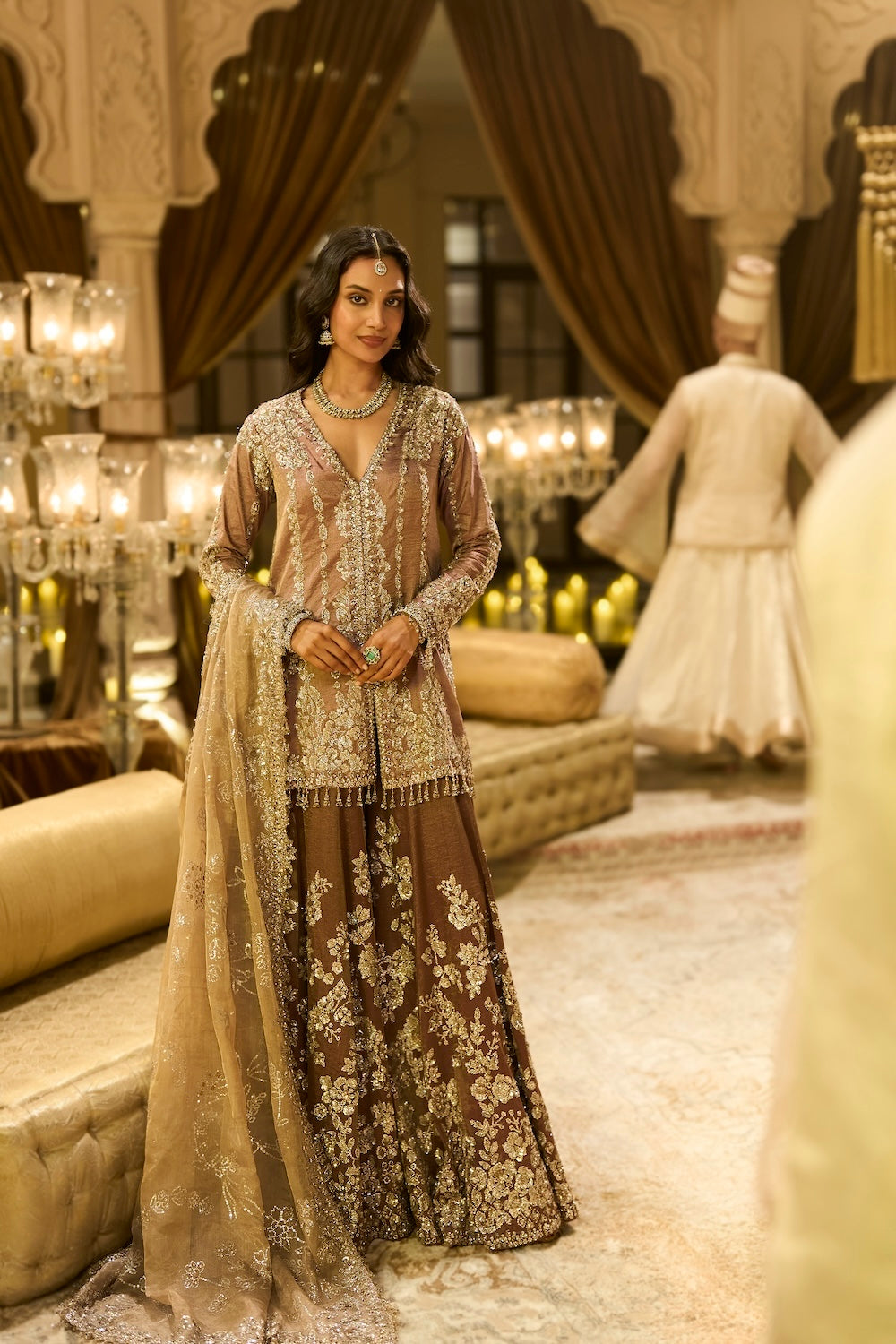 Dusty Rose Tissue Sharara Set