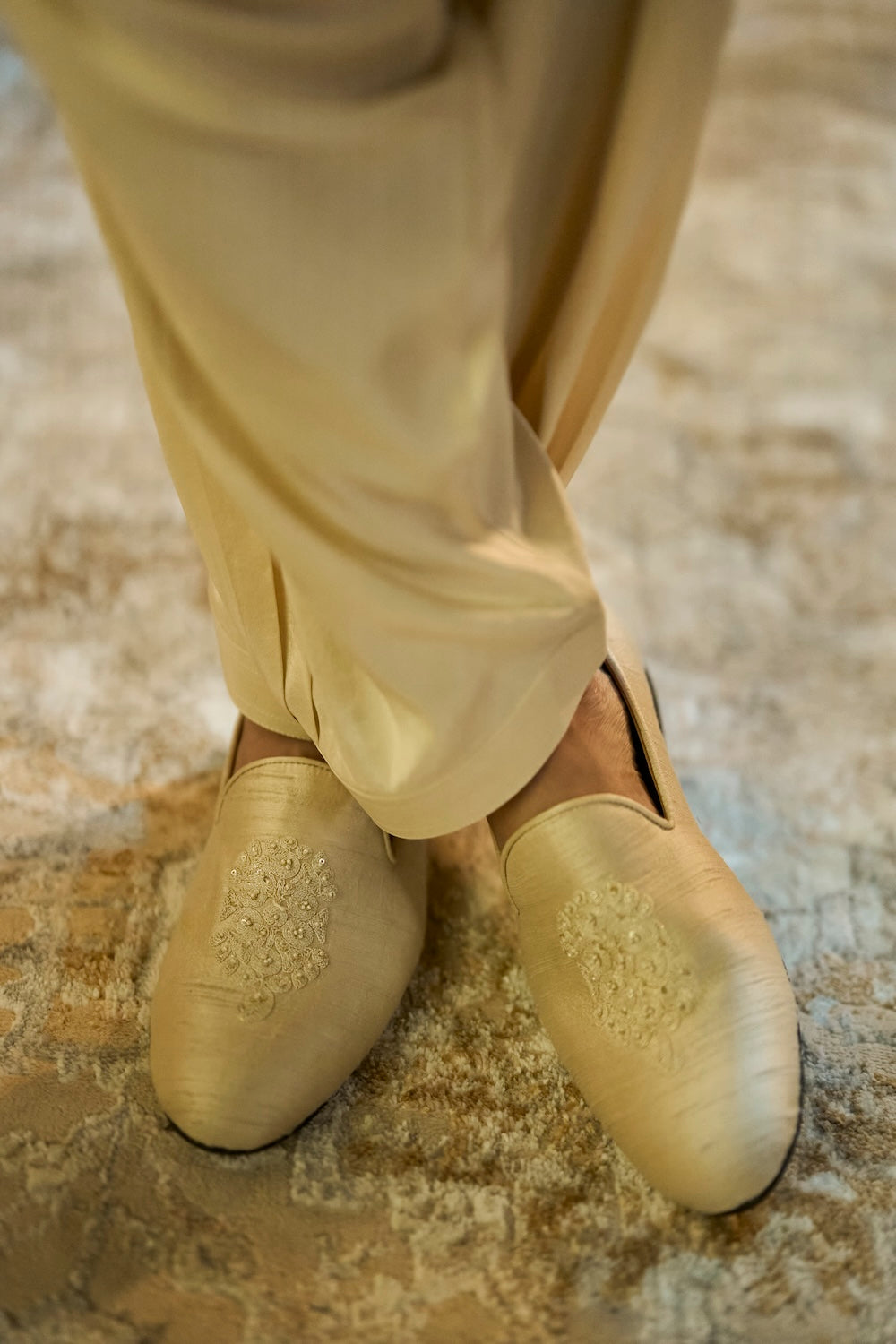 Ivory Zardosi Embroidered Loafers