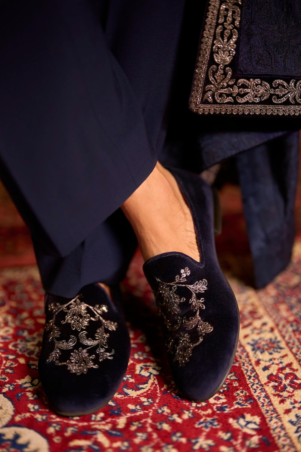 Navy Velvet Zardosi Loafers