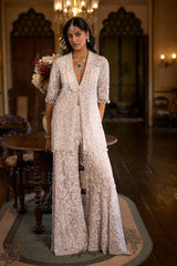 White Sequin Jacket Sharara - Pant Set