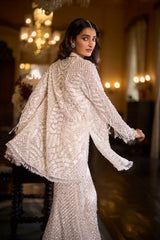 White Sequin Open Jacket - Sharara Pant Set