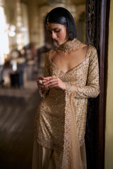 Gold Crystal Sharara Set