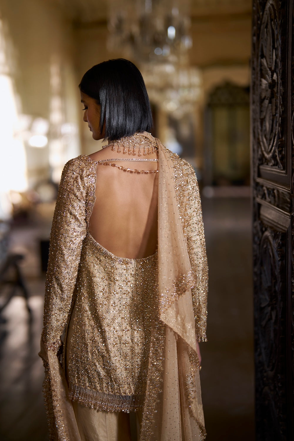 Gold Crystal Sharara Set