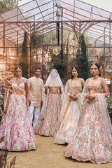 Cream Gold Floral Lehenga Set