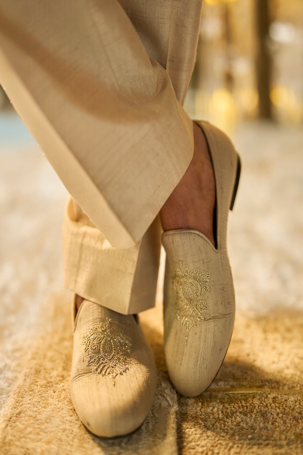 Oyster Grey Embroidered Loafers