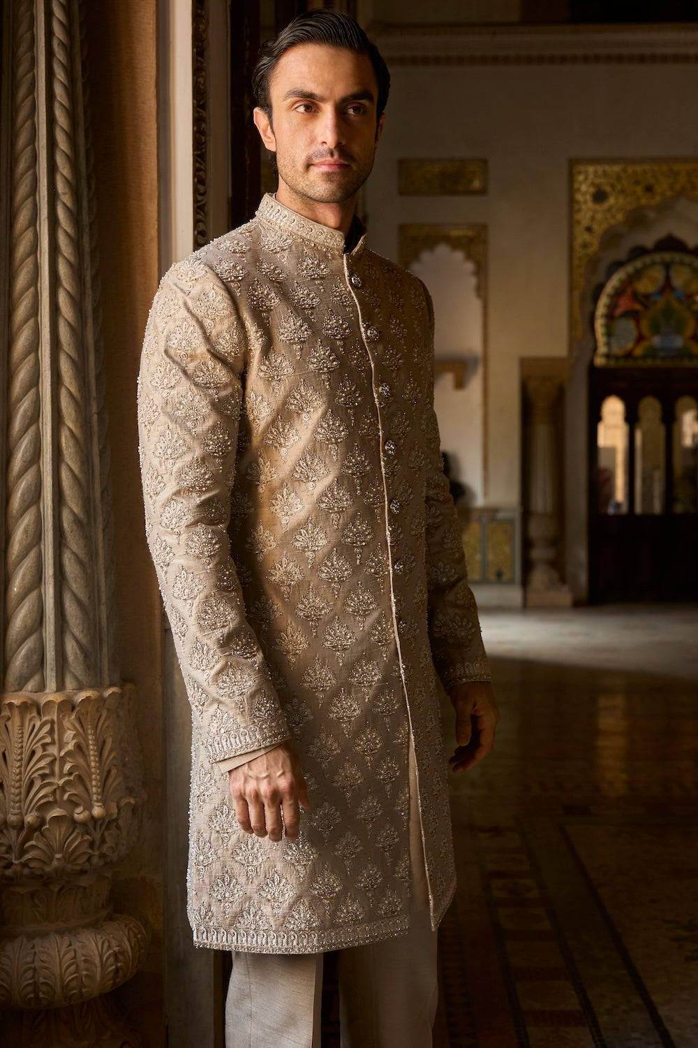 Ash Grey Sherwani Set