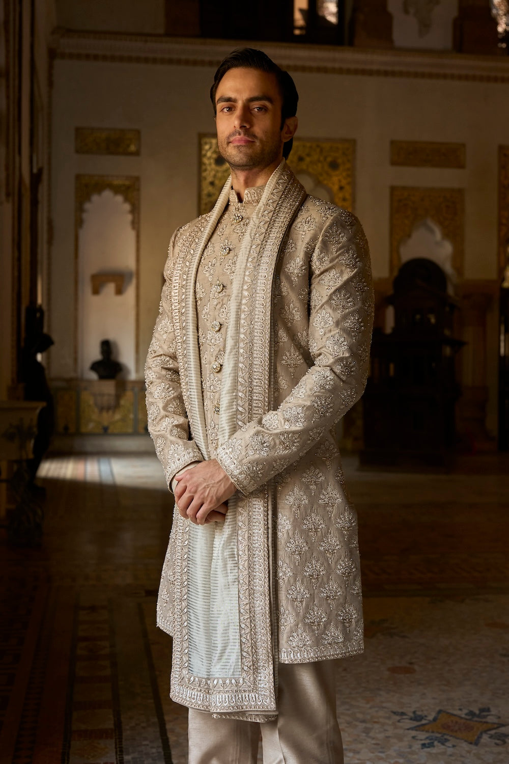 Ash Grey Sherwani Set