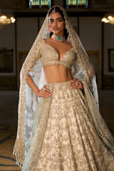 Ivory Sage Zardosi Lehenga Set