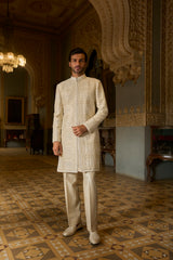 Nude Geometric Sherwani Set