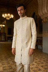 Nude Geometric Sherwani Set