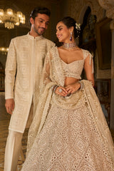 Nude Geometric Sherwani Set