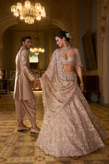 Rose Gold Tissue Lehenga Set