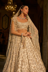 Ivory Gold Floral Zardosi Lehenga Set